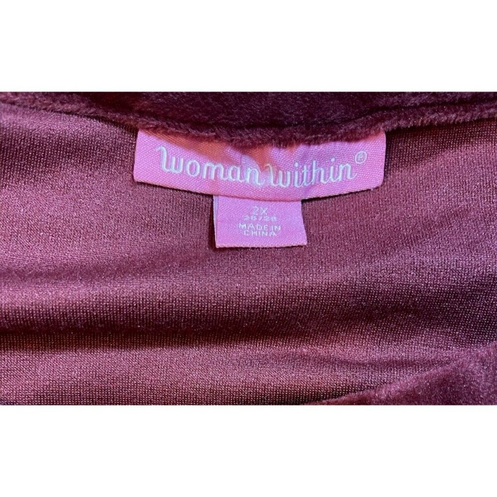 Woman Within +26/28 Maroon Velour KeyHole Neck Cold Shoulder Long Sleeve Top - Picture 6 of 6